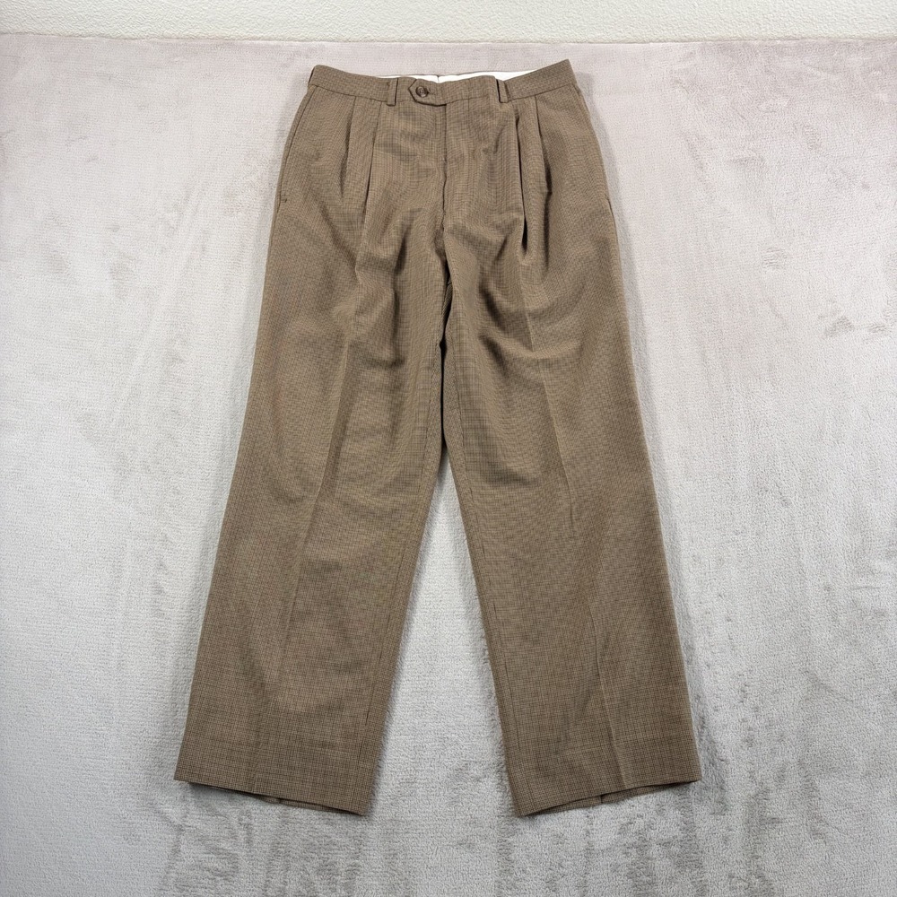 VIntage Ralph Lauren Houndstooth Double Pleated Pants in Brown Wool Fits 30x28